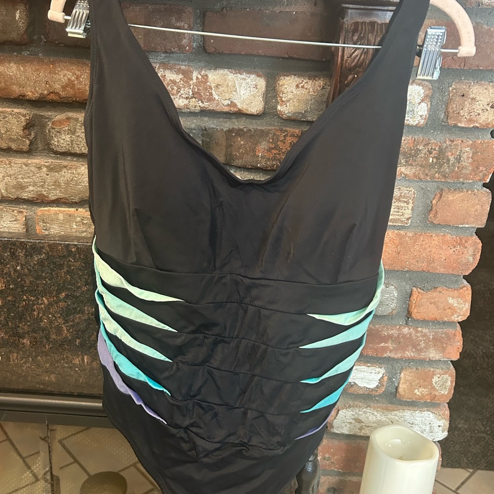 Longitude Black and Pastel Striped One Piece Swimsuit